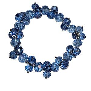 Elegant Vintage Blue Crystal Chunky Beaded Bracelet Retro Fashion Jewelry Women